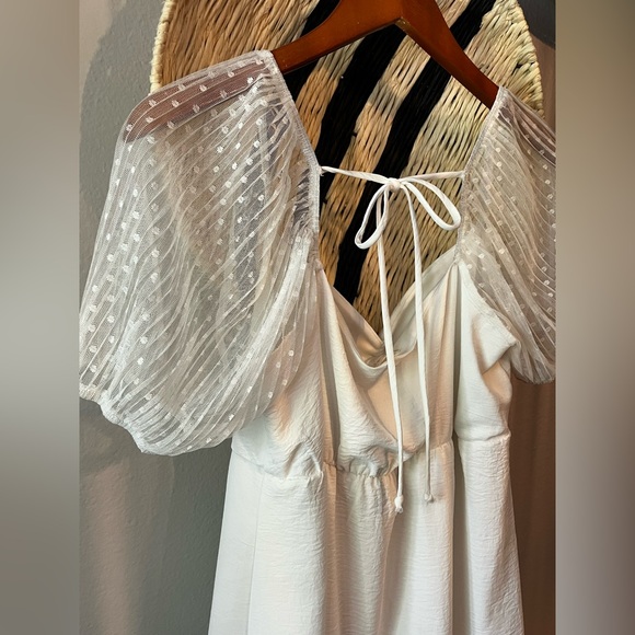 Altar’d State White Polka Dot Tulle Sleeve Tie Back Minidress - Picture 5 of 10